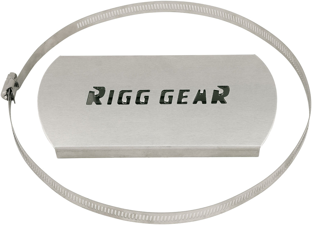 Nelson-Rigg silver exhaust heat shield guard with protective braces, designed to cover motorcycle exhausts for heat insulation.
