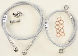GALFER 2 line front brake line kit with braided stainless steel hoses and fittings for motorcycle braking system.