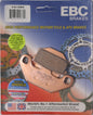 EBC Motorcycle Brakes brake pads 15-128R set, black friction material with metal backing plates, designed for motorcycle braking systems.
