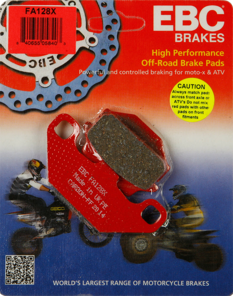 EBC Motorcycle Brakes Brake Pads 15-128X showing black brake pad with metal backing for motorcycle braking system