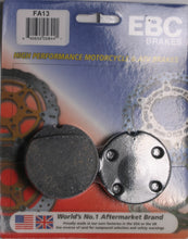 Load image into Gallery viewer, EBC Motorcycle Brakes Brake Pads 15-13 set showing black friction material and metal backing plates for motorcycle braking system