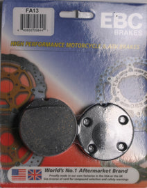 EBC Motorcycle Brakes brake pads 15-13 set, black friction material with metal backing for enhanced stopping power and durability.