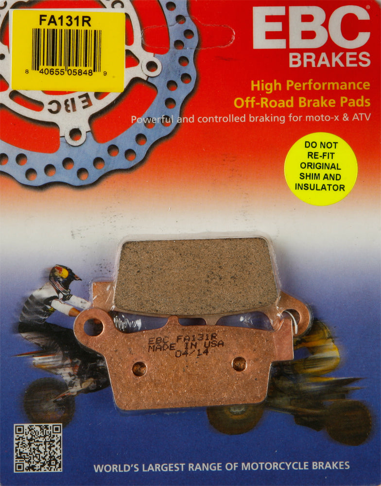 EBC Motorcycle Brakes brake pads 15-131R set with metal backing, designed for high-performance motorcycle braking systems.