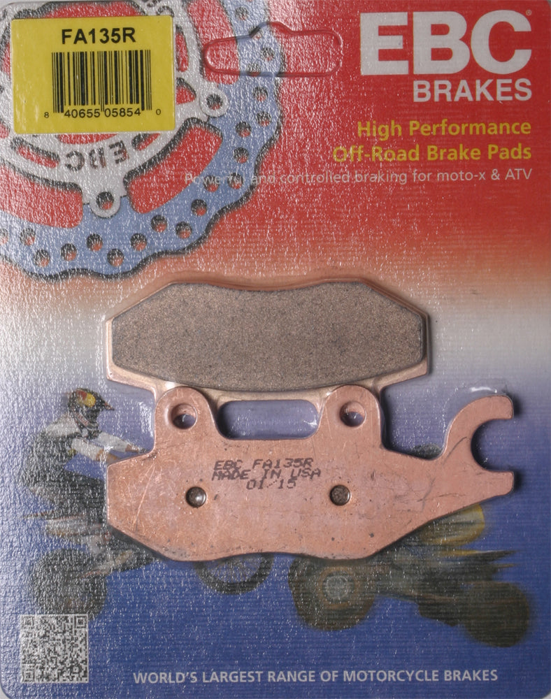 EBC Motorcycle Brakes 15-135R brake pads, showing close-up of new brake pad set for motorcycle braking performance.