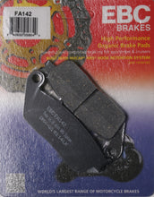 Load image into Gallery viewer, EBC Motorcycle Brakes Brake Pads 15-142 set with black friction material and metal backing plates for motorcycle braking performance