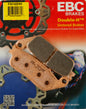 EBC Motorcycle Brakes Brake Pads 15-142H set, showing black brake pad with metal backing for motorcycle braking system