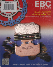 EBC Motorcycle Brakes Brake Pads 15-152MX set showing black brake pad material and metal backing plates on a neutral background.