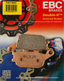 EBC Motorcycle Brakes brake pads model 15-174H with black friction material and metal backing for motorcycle braking performance