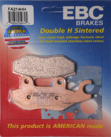 EBC Motorcycle Brakes Brake Pads 15-214H with metal backing, designed for optimal stopping power and durability on motorcycles.