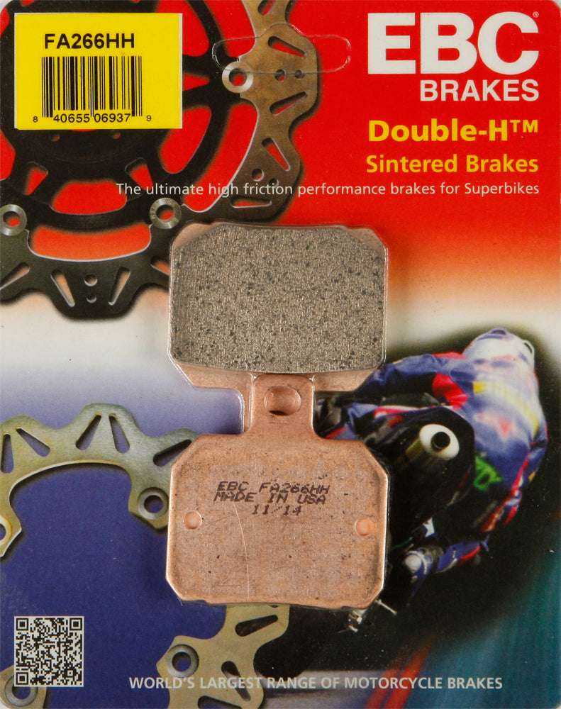 EBC Motorcycle Brakes brake pads 15-266H set with metal backing plates for motorcycle stopping power.
