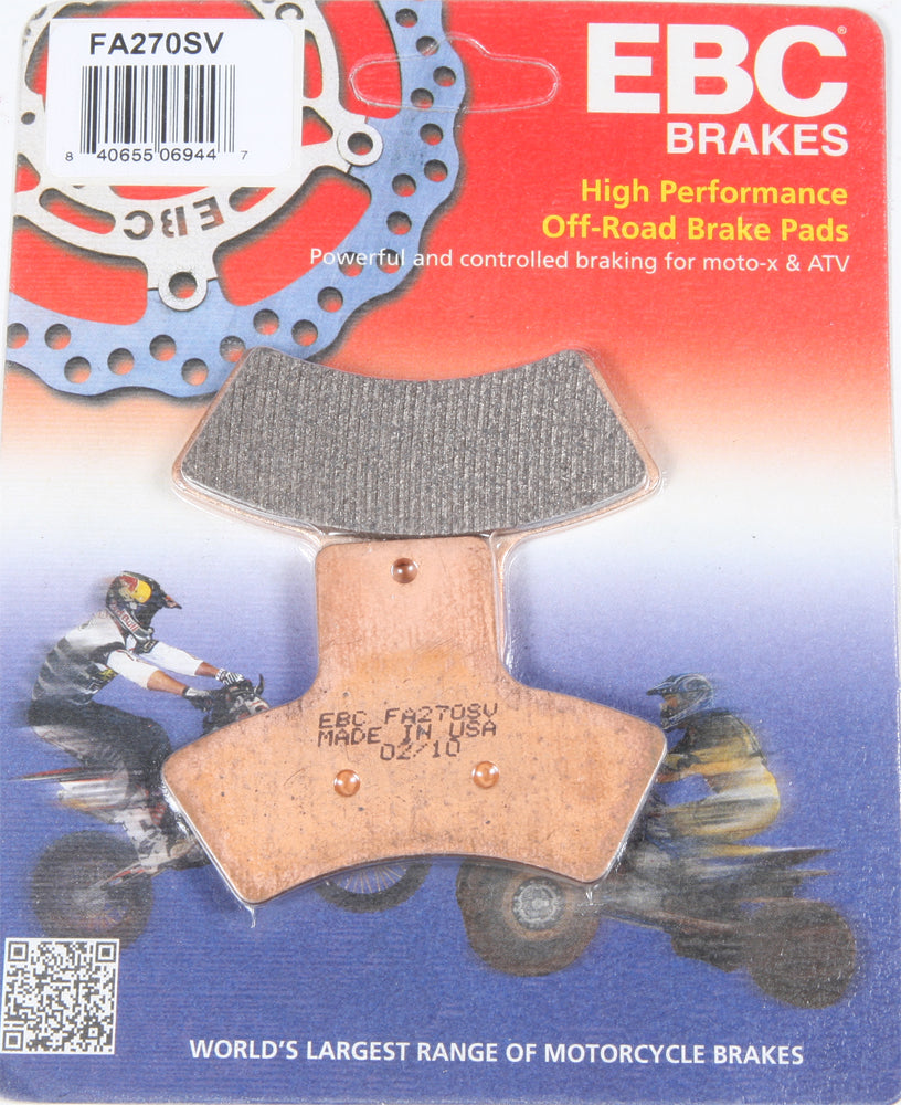 EBC Motorcycle Brakes brake pads 15-270S set with metal backing plates for motorcycle braking systems, shown in the image.