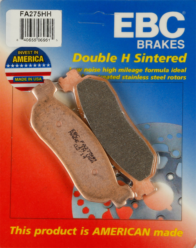 EBC Motorcycle Brakes brake pads 15-275H with metal backing, designed for durable stopping power on motorcycle brake systems.
