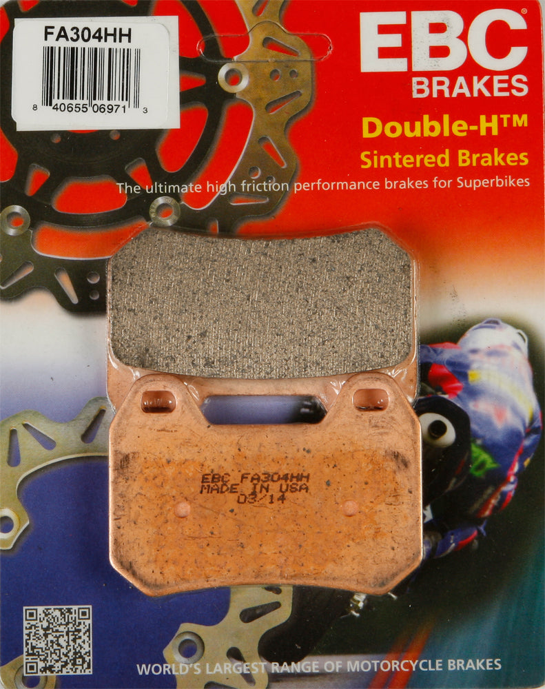EBC Motorcycle Brakes Brake Pads 15-304H installed on a motorcycle brake caliper, showcasing durable brake pad design.