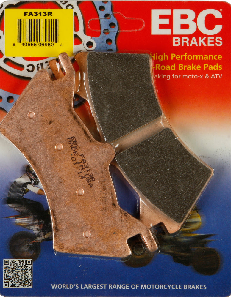 EBC Motorcycle Brakes brake pads 15-313R showing metallic backing and friction material for motorcycle braking system