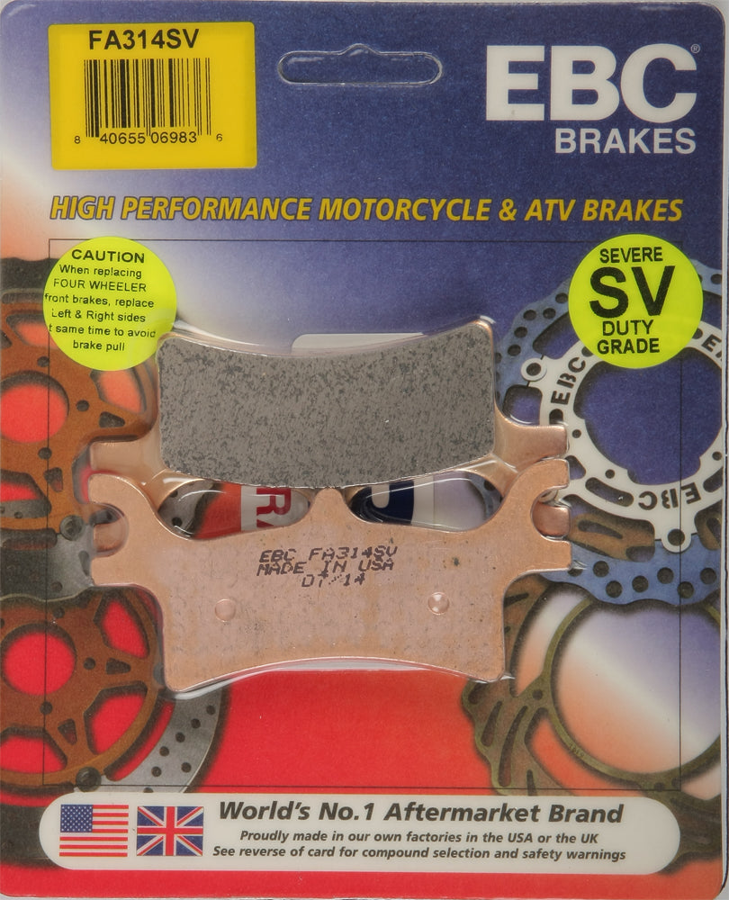 EBC Motorcycle Brakes Brake Pads 15-314S showing black friction material and metal backing plate for motorcycle braking system