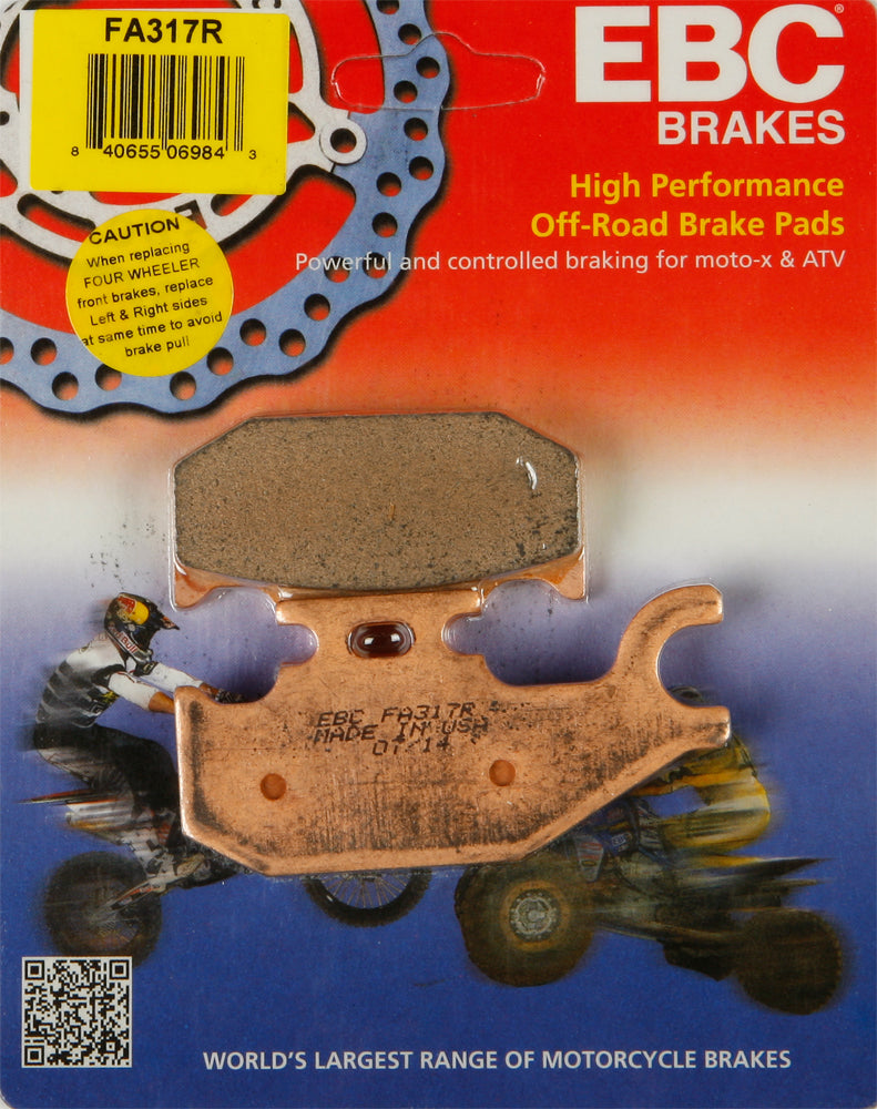 EBC Motorcycle Brakes brake pads 15-317R with metal backing plates, displayed on a neutral background, showing the product details.