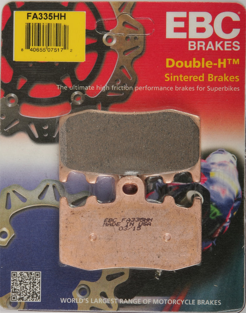 EBC Motorcycle Brakes Brake Pads 15-335H showing black brake pad with metal backing for motorcycle braking system