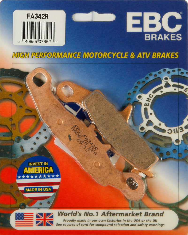 EBC Motorcycle Brakes brake pads 15-342R with metal backing and friction material for reliable motorcycle stopping power