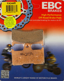 EBC Motorcycle Brakes brake pads 15-344R set shown with black friction material and metal backing plates for enhanced stopping power.