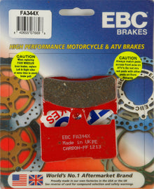EBC Motorcycle Brakes Brake Pads 15-344X, high-performance front brake pads for motorcycles, shown in black with metal backing plates