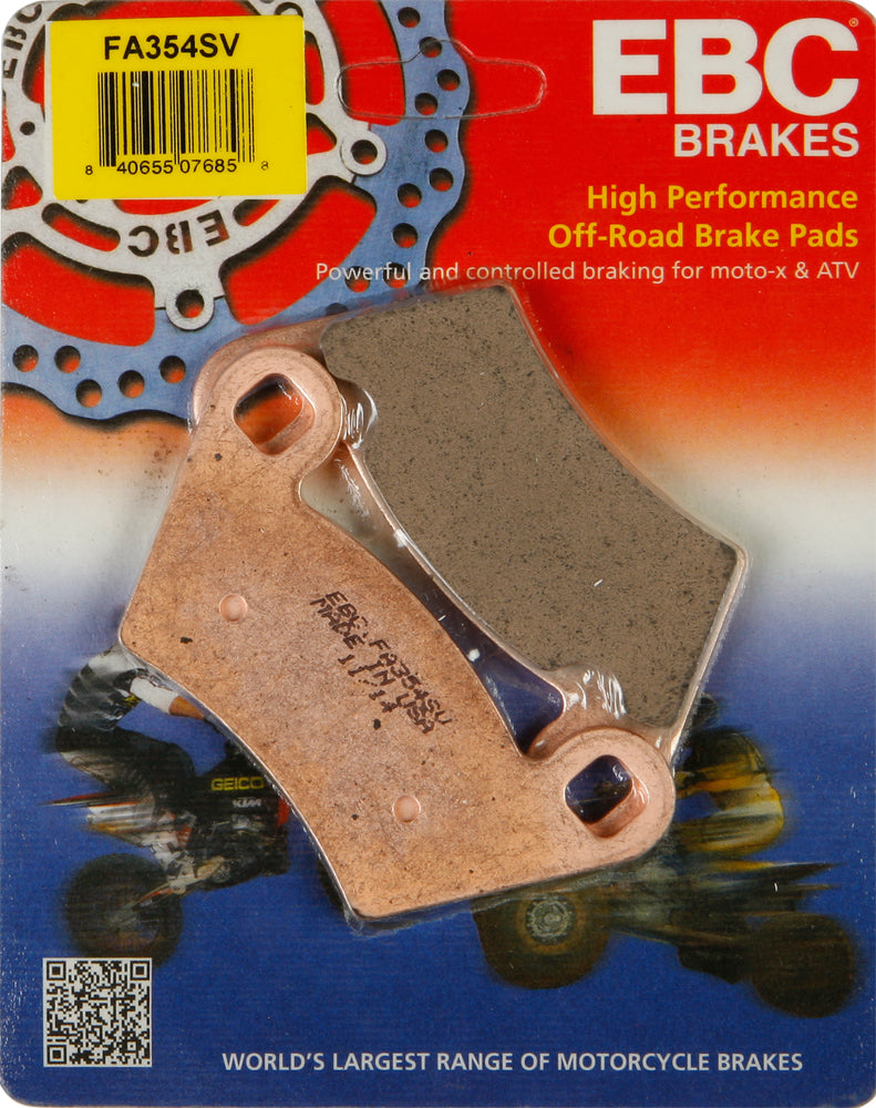 EBC Motorcycle Brakes brake pads 15-354S set showing metal backing plates and friction material for motorcycle braking systems.