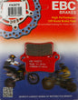 EBC Motorcycle Brakes Brake Pads 15-357X set showing new brake pads with metal backing plates and friction material for motorcycle braking systems.