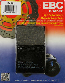 EBC Motorcycle Brakes brake pads set for motorcycles, featuring durable friction material and metal backing plates for reliable stopping power.