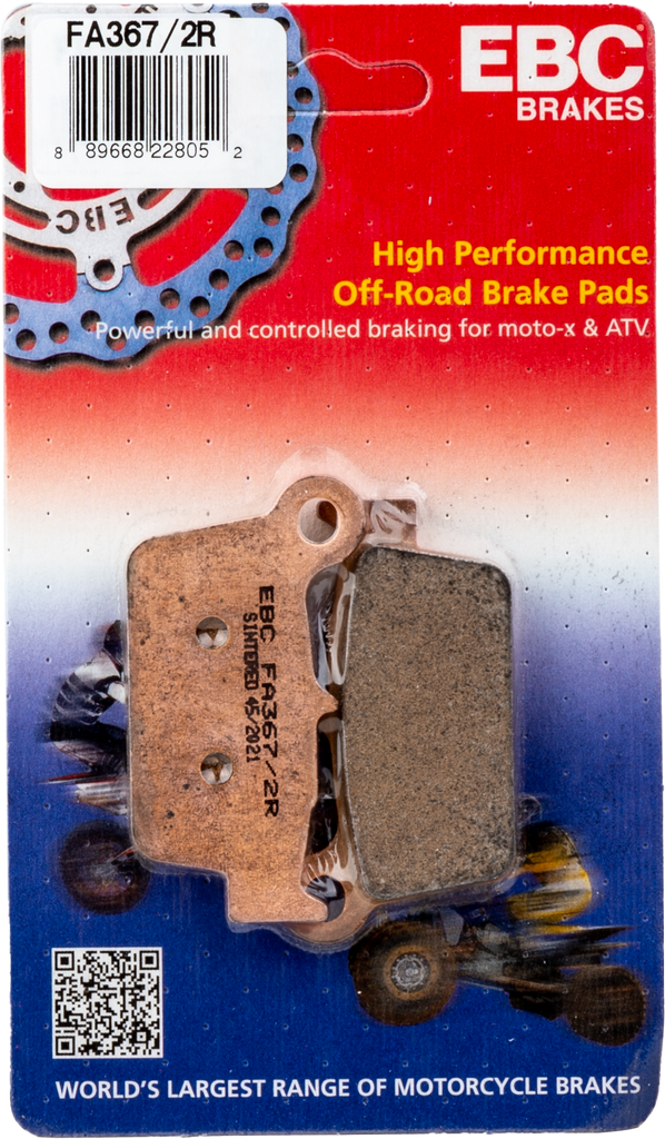 EBC Motorcycle Brakes brake pads 15-367/2R, front or rear, with metallic friction material, designed for motorcycle brake systems.