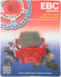 EBC Motorcycle Brakes Brake Pads 15-373X installed on motorcycle front brake caliper, showing the brake pad design and material.