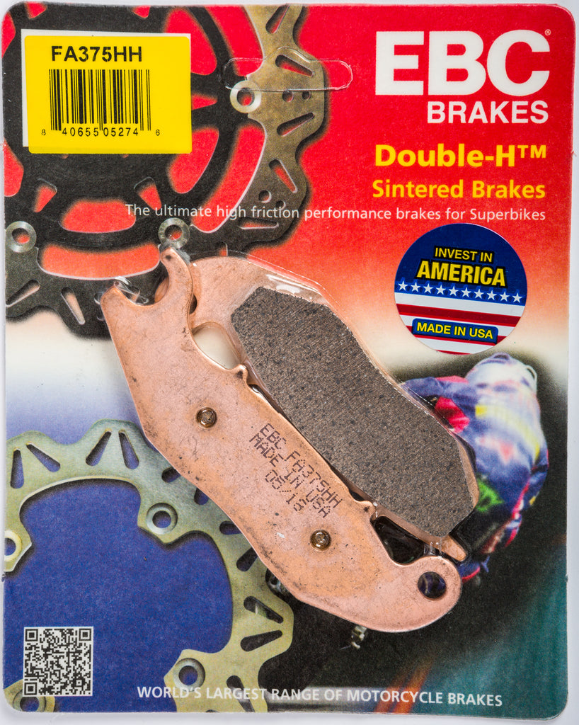 EBC Motorcycle Brakes brake pads 15-375H set with metal backing plates, designed for motorcycle braking systems.