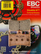 EBC Motorcycle Brakes Brake Pads 15-380H showing black brake pad with metal backing plate and branding details.