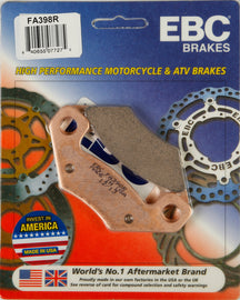 EBC Motorcycle Brakes brake pads 15-398R, high-performance motorcycle brake pads shown with detailed metal backing and friction material.