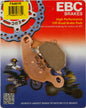 EBC Motorcycle Brakes brake pads 15-401R installed on motorcycle brake caliper, showing the metal backing plate and friction material