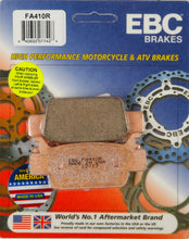 Load image into Gallery viewer, EBC Motorcycle Brakes Brake Pads 15-410R shown with black friction material and metal backing plates, designed for motorcycle braking systems.