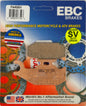 EBC Motorcycle Brakes brake pads 15-413S installed on motorcycle brake caliper, showing the brake pad friction surface and mounting hardware.