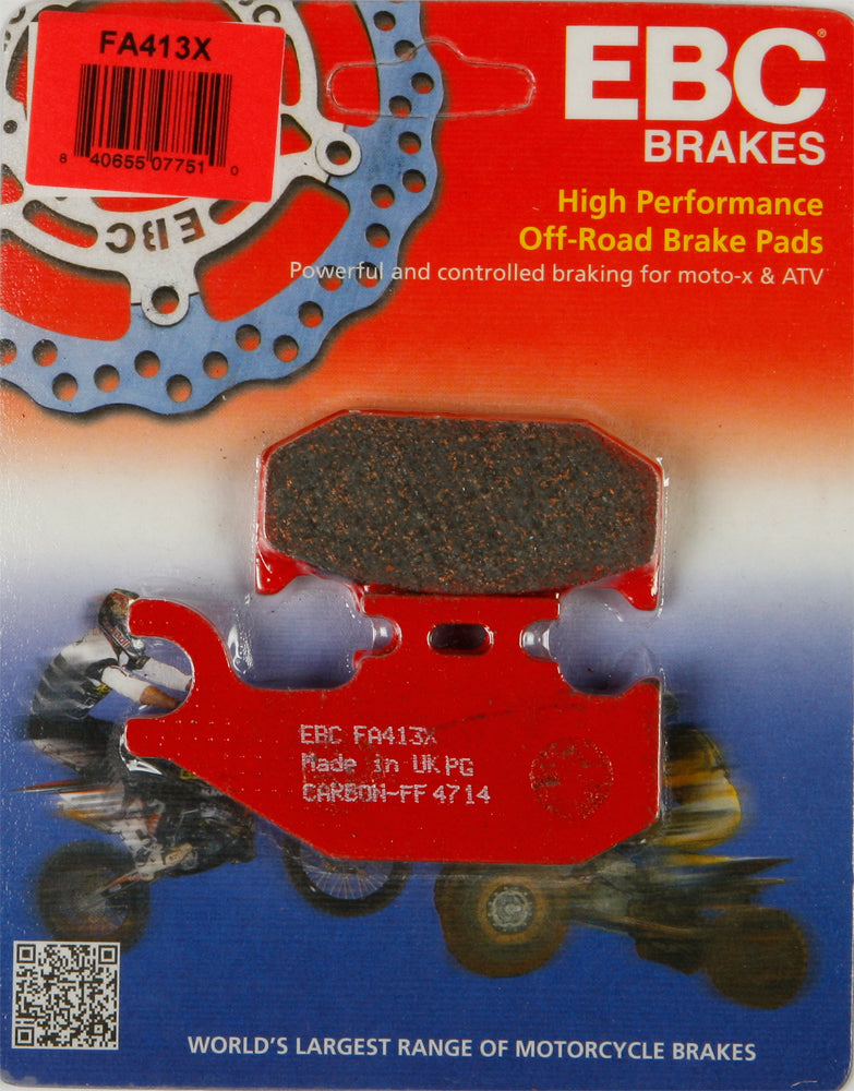 EBC Motorcycle Brakes brake pads 15-413X installed on a motorcycle wheel, showcasing the durable brake pad design.