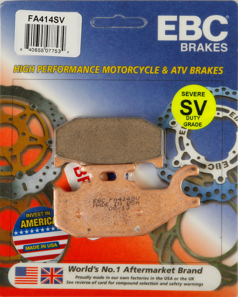 EBC Motorcycle Brakes brake pads 15-414S, high-performance motorcycle brake pads with metal backing and friction material.