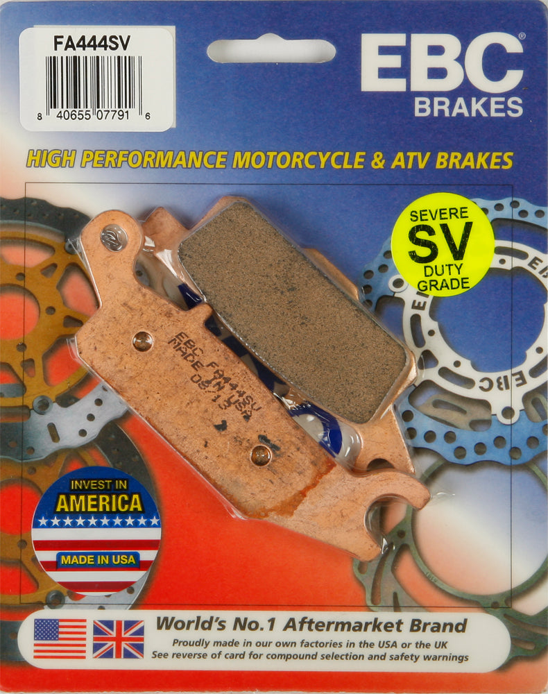 EBC Motorcycle Brakes Brake Pads 15-444S, high-performance brake pads with metal backing and friction material for motorcycle braking systems.