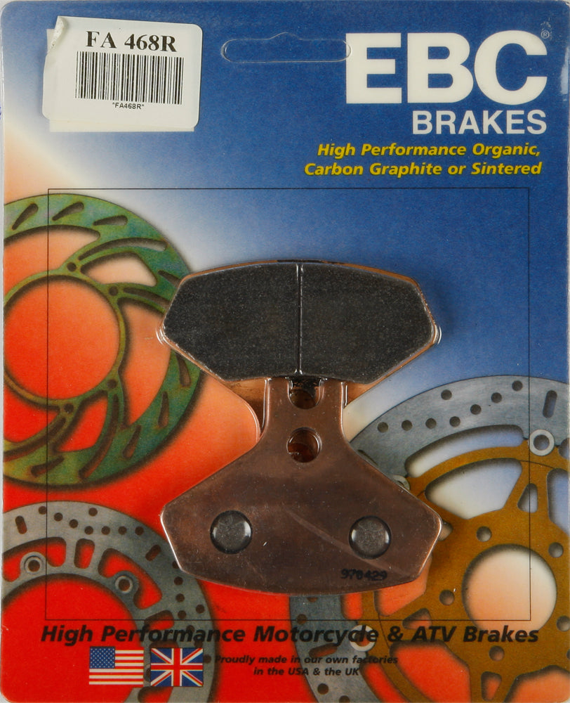 EBC Motorcycle Brakes Brake Pads 15-468R installed in a motorcycle brake assembly, showcasing durable brake pad design.
