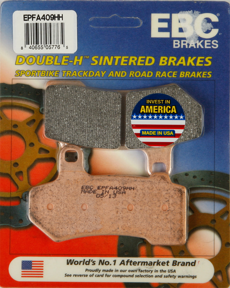 EBC Motorcycle Brakes Extreme Pro Brake Pads EPFA409HH with metallic backing, designed for high-performance motorcycle braking.