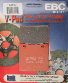 EBC Motorcycle Brakes FA103V semi-sintered V Series brake pads for motorcycle braking system, showing the brake pad design.