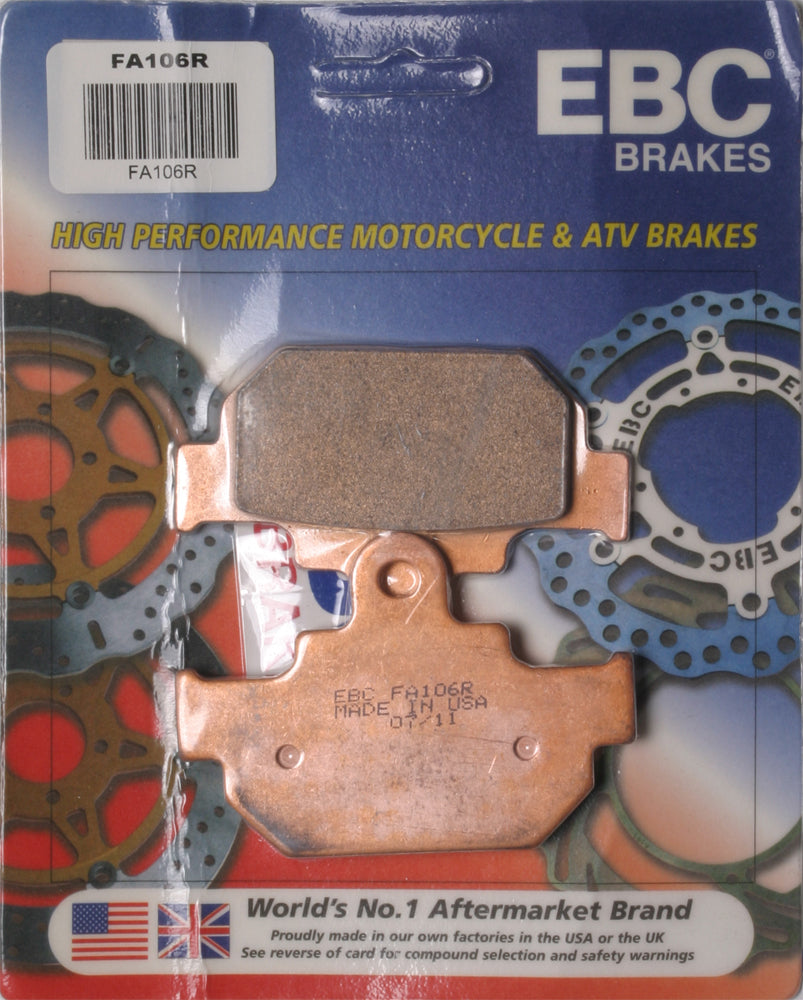 EBC Motorcycle Brakes Fa106r Sintered R Series brake pads shown, designed for high-performance motorcycle braking.