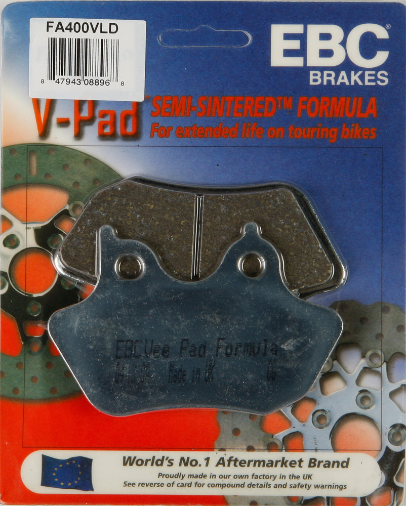 EBC Motorcycle Brakes Fa400vld V-Series Chrome brake pads for motorcycles, showing the metal brake pad with chrome finish.