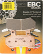 EBC Motorcycle Brakes Fa409hh Double-H Sintered Brake Pads installed on motorcycle front brake caliper, showing metallic brake pad surface.