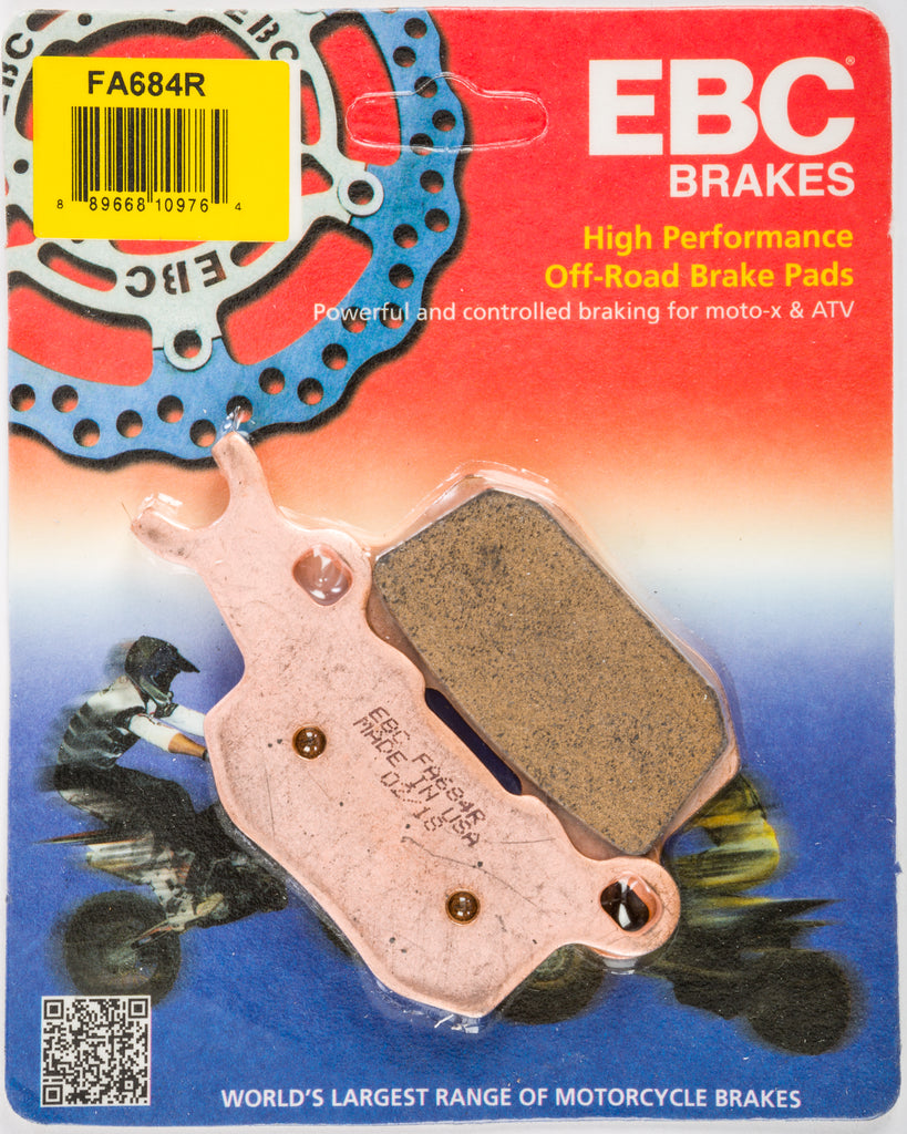 EBC Motorcycle Brakes Fa684r Sintered R Series brake pads for motorcycle, showing close-up of the brake pad material and design.