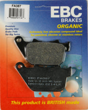 Load image into Gallery viewer, EBC Motorcycle Brakes organic brake pads Fa837 15-387 with metal backing and friction material for motorcycle braking systems.