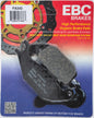 EBC Motorcycle Brakes organic brake pads with black friction material and metal backing plate, designed for motorcycle braking systems.