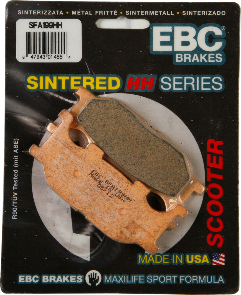 EBC Motorcycle Brakes Sfa199hh Double-H Sintered Brake Pads for motorcycle braking system, showing the brake pad design and material.