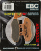 EBC Motorcycle Brakes Sfa353hh double-H sintered brake pads shown in a close-up image with metal backing plates