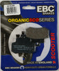EBC Motorcycle Brakes Sfa356 organic brake pads showing the black friction material and metal backing in close-up view.